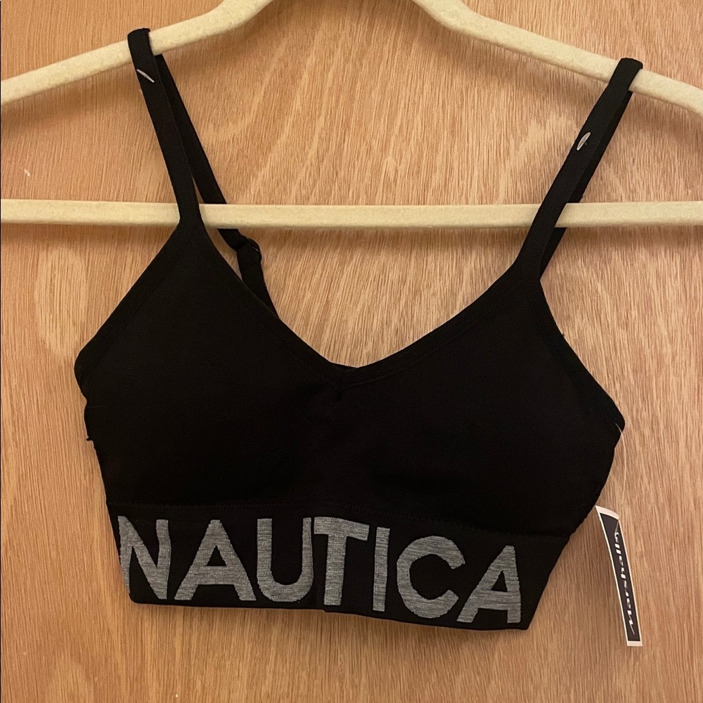 Nautica Women's Black Bralette with Gray Logo